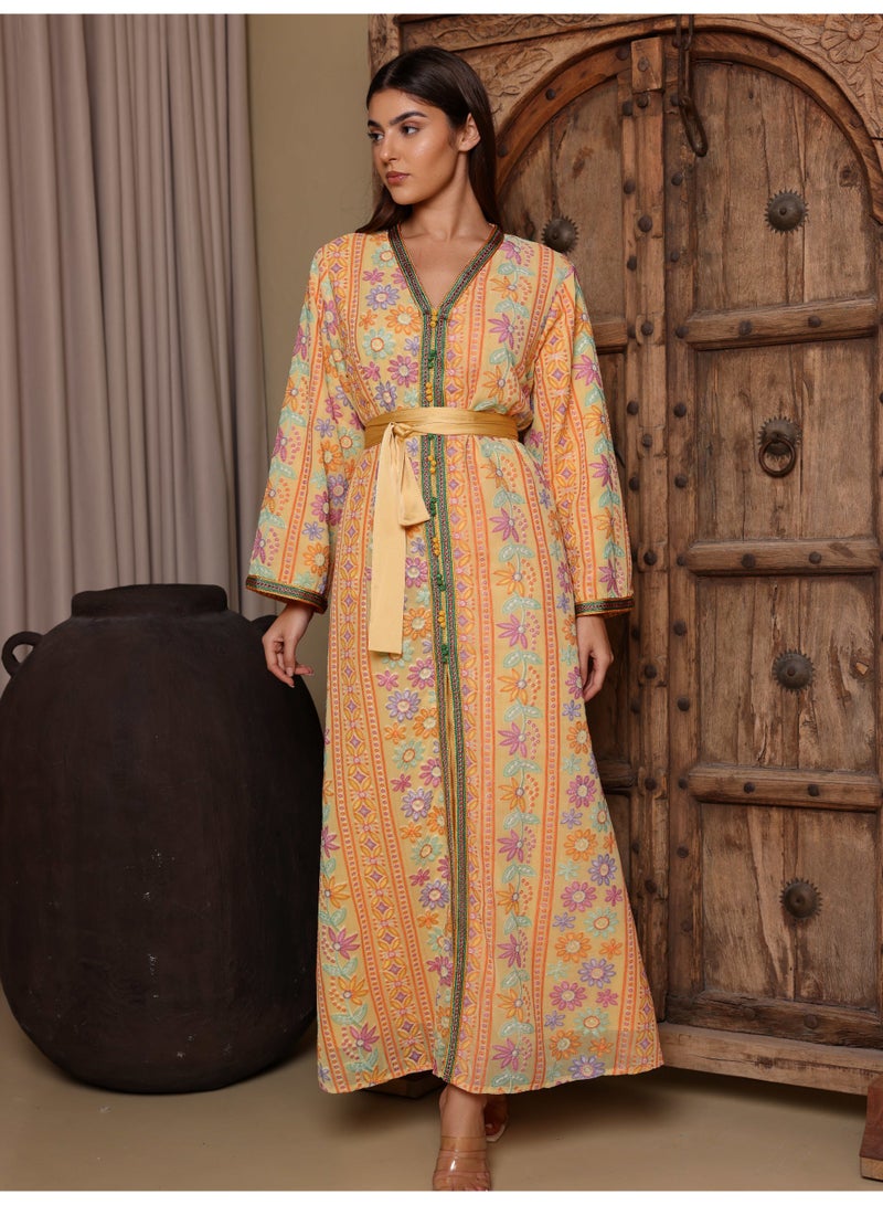 Ikkxa Karam Jalabiya IK1076 Yellow - Image 1
